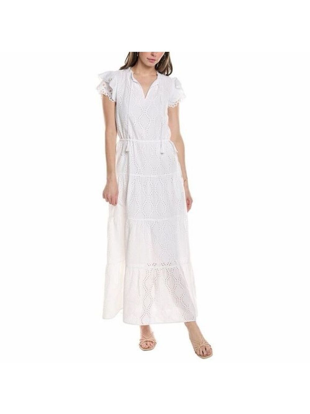 J.McLaughlin Solid Elana Maci White Eyelet Dress Size L